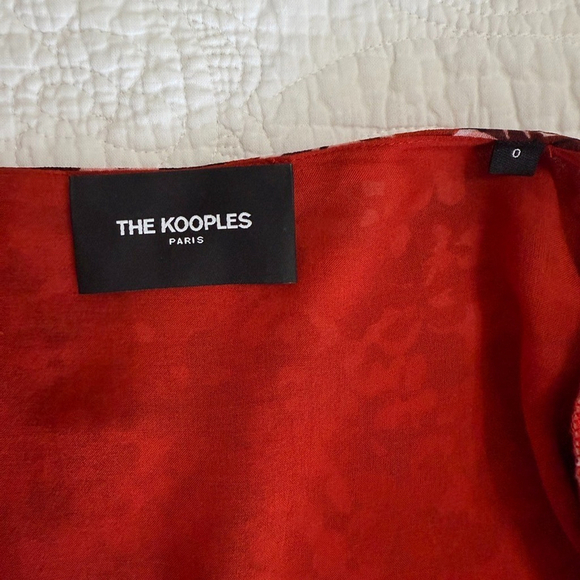 The Kooples Red Floral Long Sheer Sleeve Mini Wrap Dress Womens Size 0 Paris - Picture 9 of 16